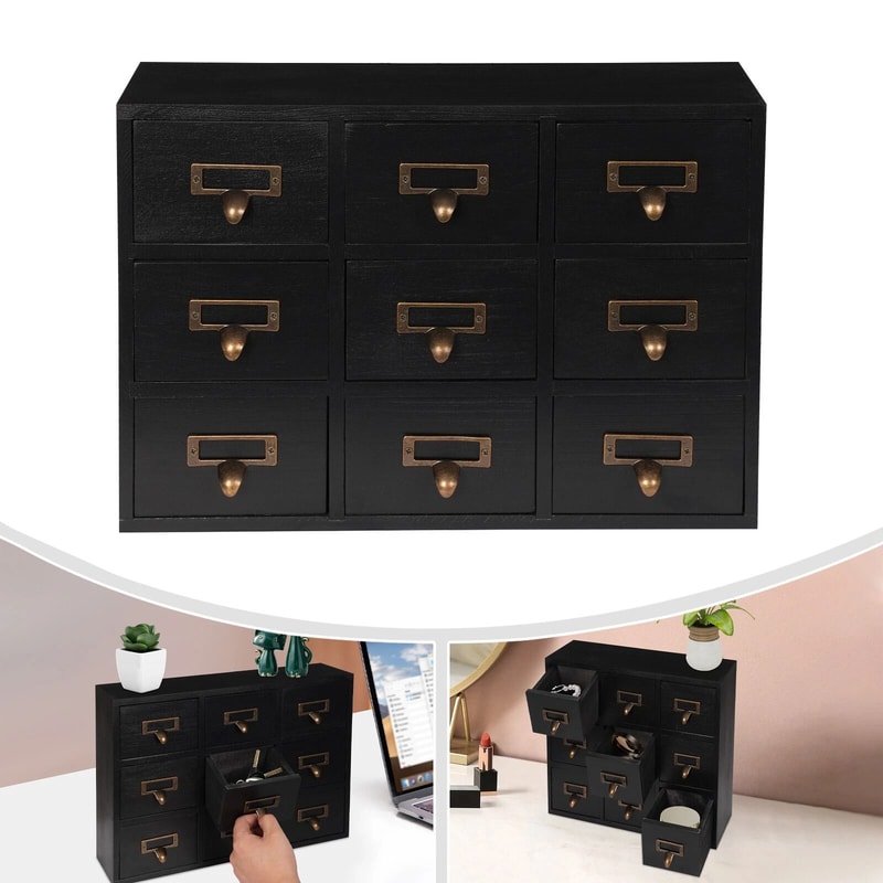 Drawer Apothecary Cabinet Vintage Wood Tabletop Medicine Chest Organizer 13