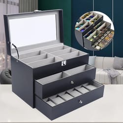 24 slot leather watch box with glass top display case and jewelry storage organizer