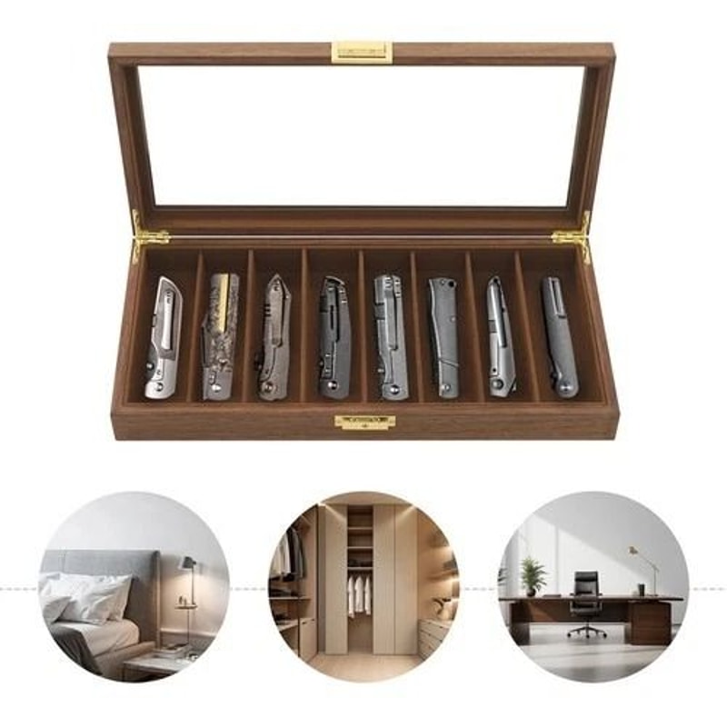 Walnut Knife Display Case And Knife Storage Box For Collectible Knives 0
