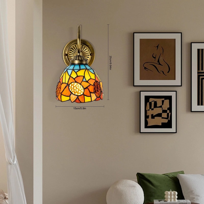 Tiffany Style Stained Glass Wall Sconce Lamp Vintage Indoor E26 Wall Light 9