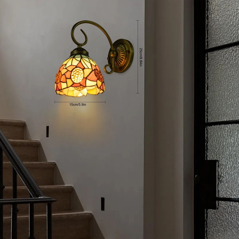 Tiffany Style Stained Glass Wall Sconce Lamp Vintage Indoor E26 Wall Light 12