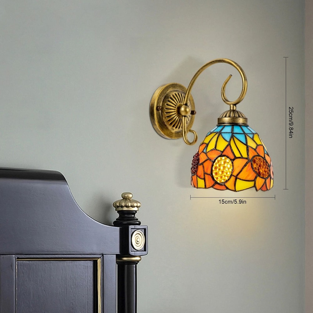 Tiffany Style Stained Glass Wall Sconce Lamp Vintage Indoor E26 Wall Light 14