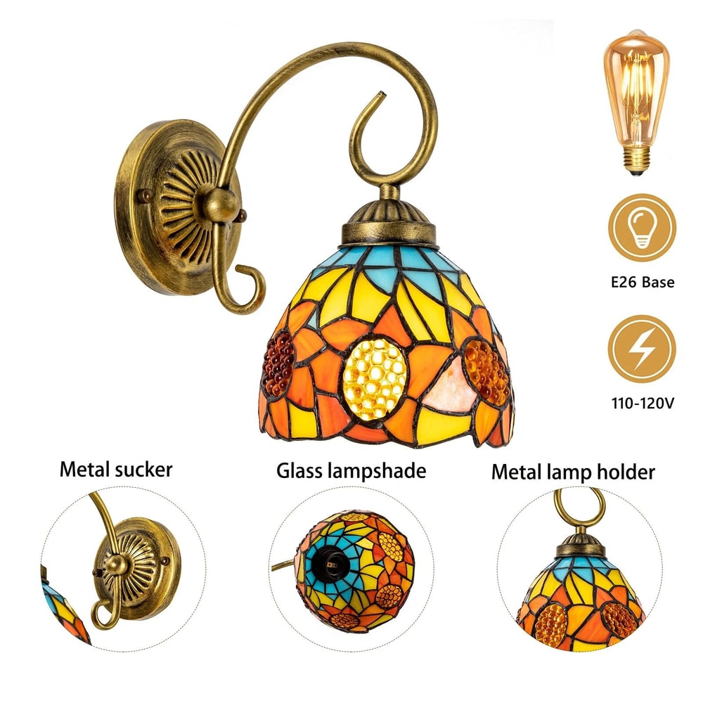 Tiffany Style Stained Glass Wall Sconce Lamp Vintage Indoor E26 Wall Light 16