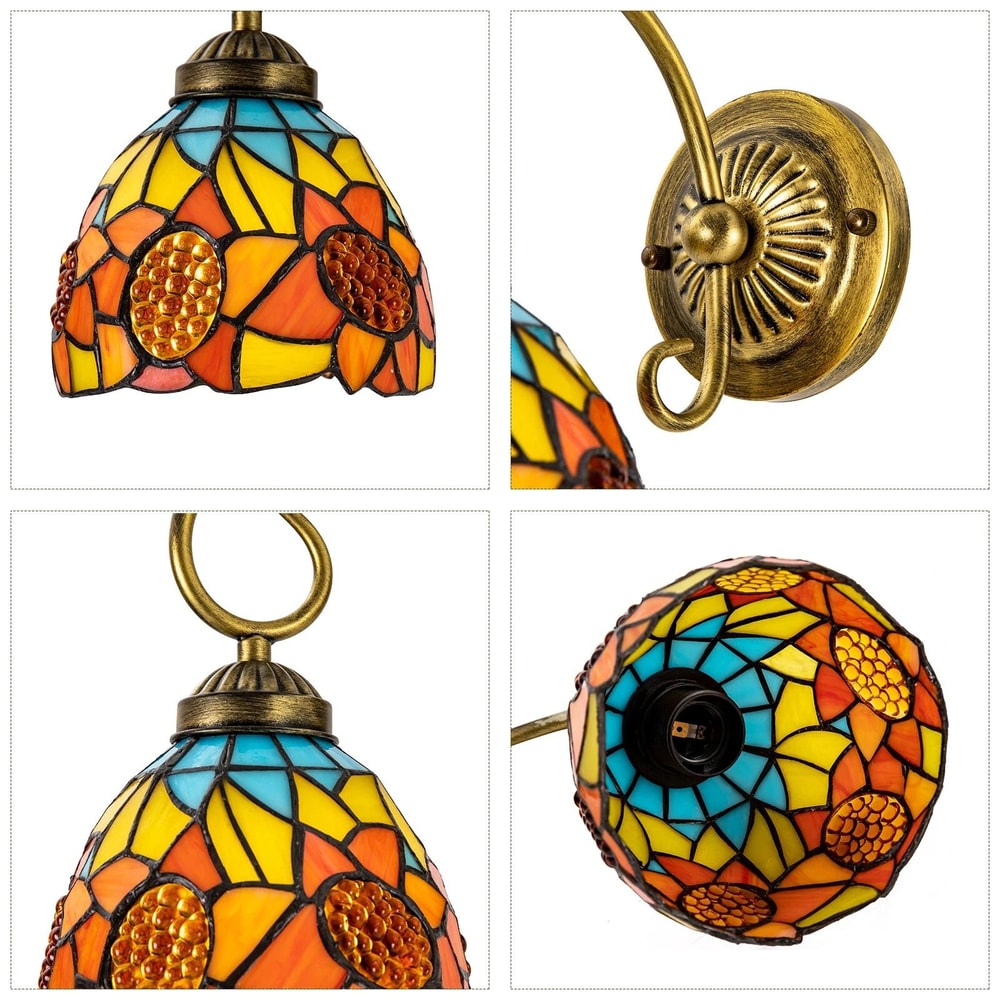 Tiffany Style Stained Glass Wall Sconce Lamp Vintage Indoor E26 Wall Light 5