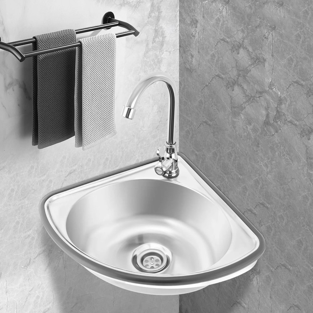 Space Saving Stainless Steel Corner Sink With Faucet For Bar RV And Small Kitchen 12
