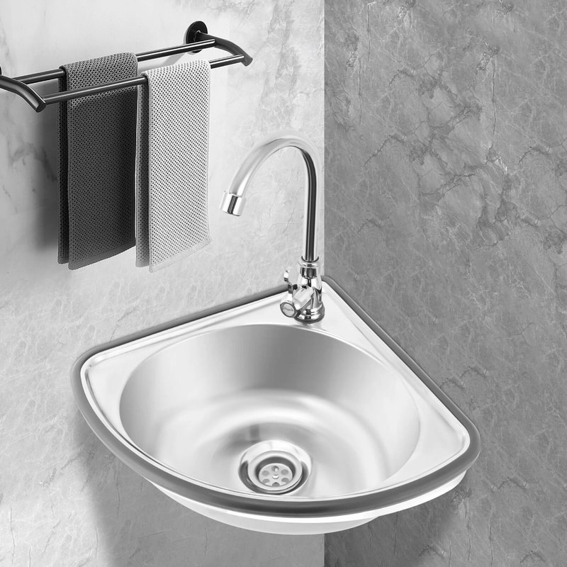 Space Saving Stainless Steel Corner Sink With Faucet For Bar RV And Small Kitchen 12