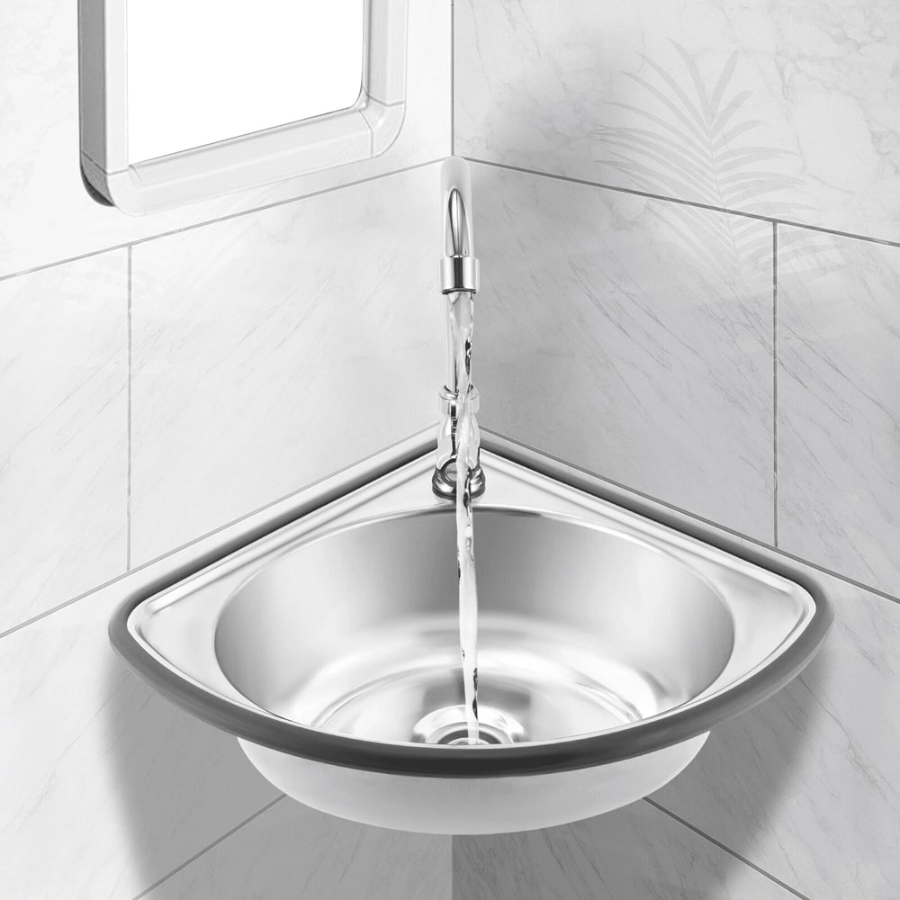 Space Saving Stainless Steel Corner Sink With Faucet For Bar RV And Small Kitchen 13