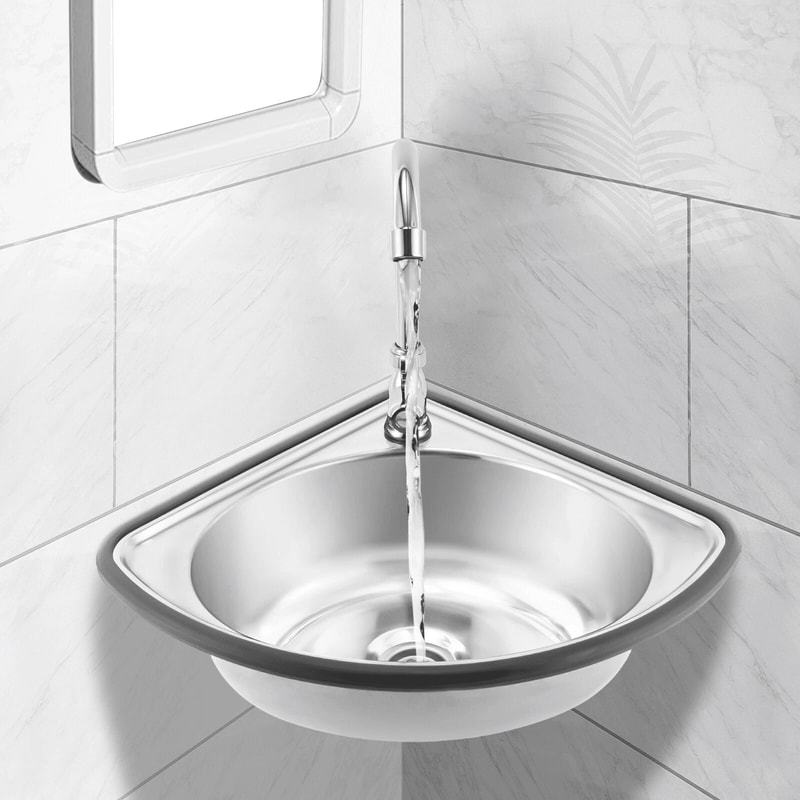 Space Saving Stainless Steel Corner Sink With Faucet For Bar RV And Small Kitchen 13