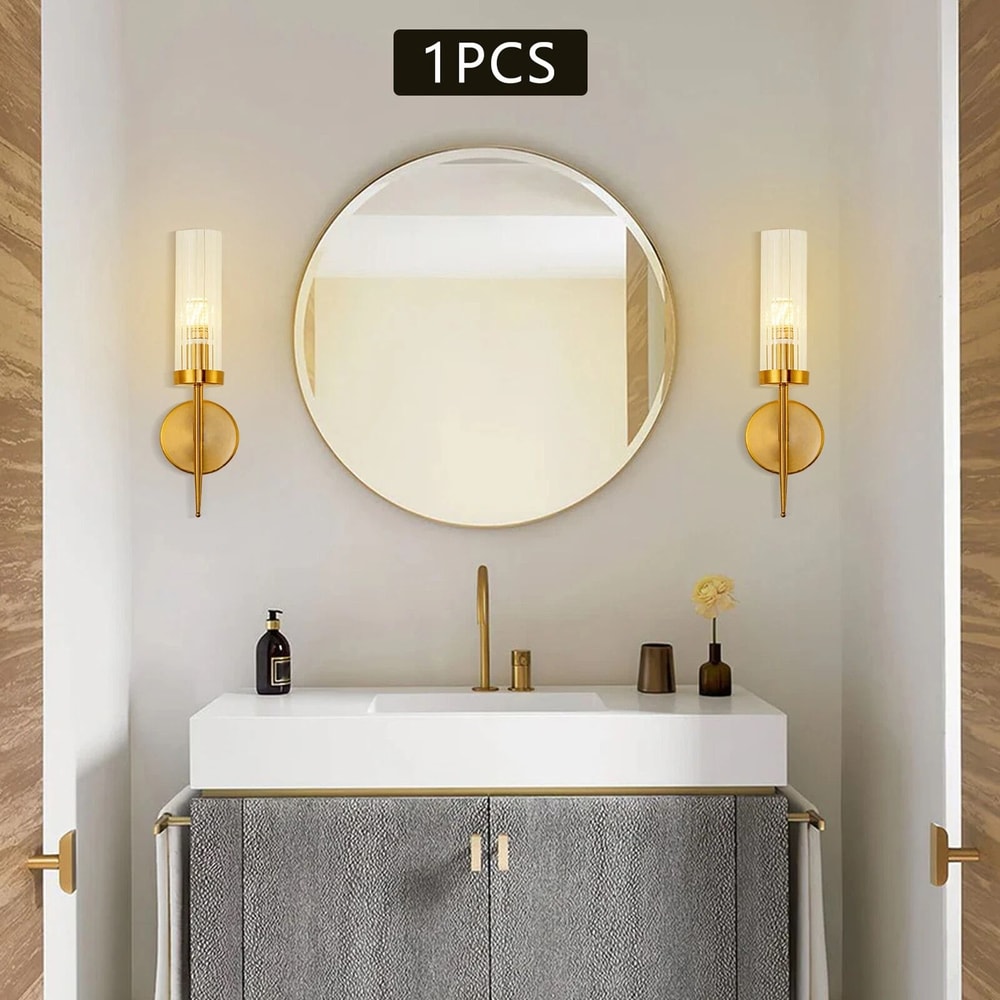 Modern Gold Wall Sconce With Glass Lampshade For Bedroom Hallway 1