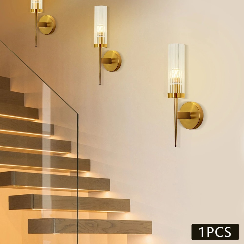 Modern Gold Wall Sconce With Glass Lampshade For Bedroom Hallway 2