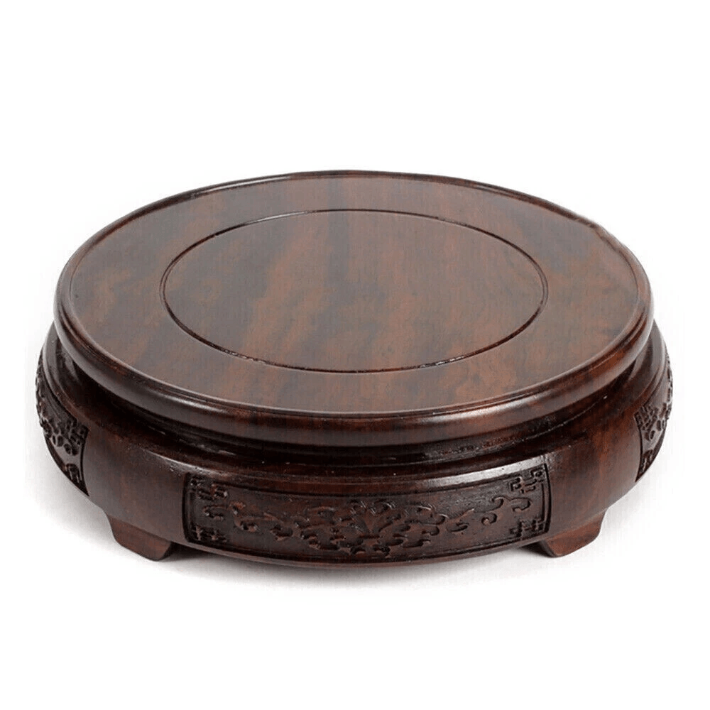 Round Asian Wood Vase Stand Hand Carved Plant Display Base 6