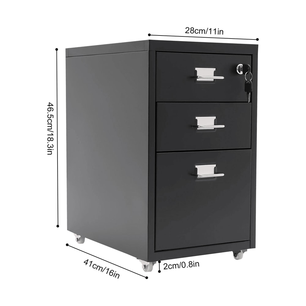 Mobile 3 Drawer File Cabinet With Lock For Home Office Storage 10