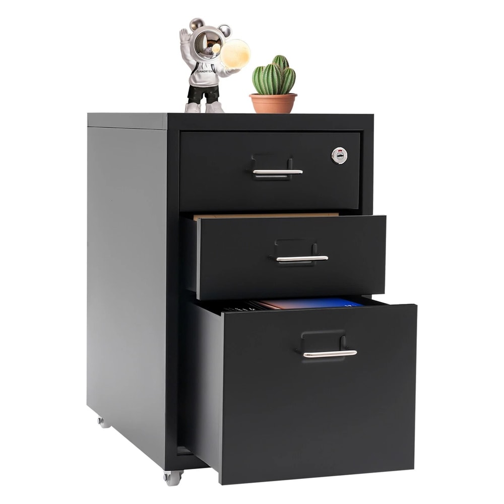 Mobile 3 Drawer File Cabinet With Lock For Home Office Storage 4