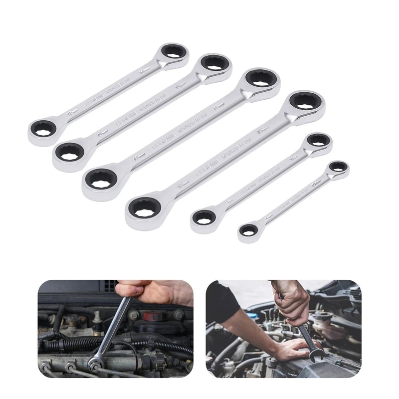 Extra Long Ratcheting Wrench Set Metric Double Box End Spanners 4