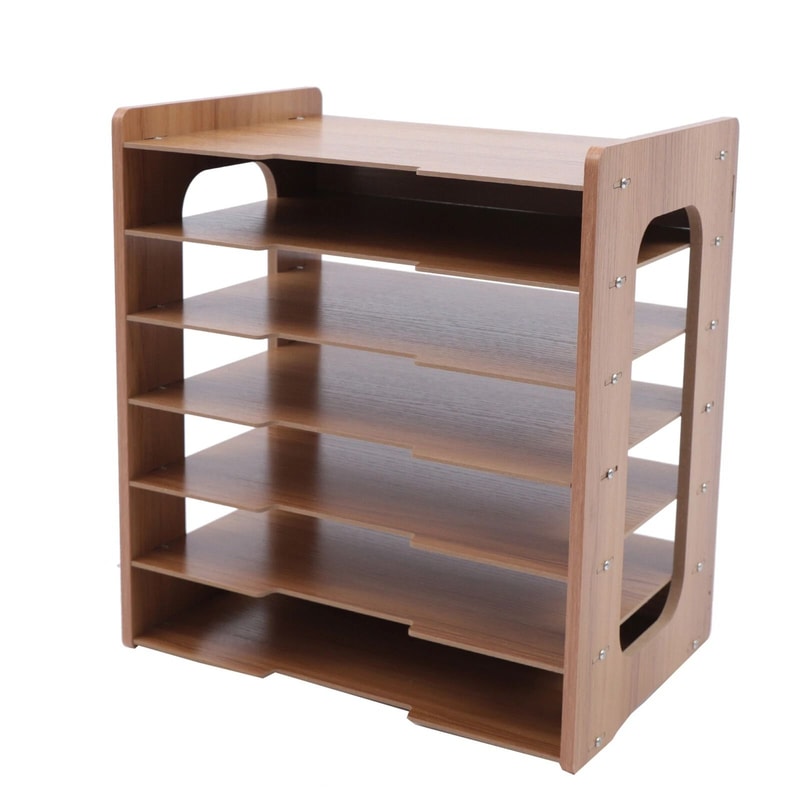 7 Tier Desk File Organizer Wooden A4 Letter Tray For Office Document Storage 5