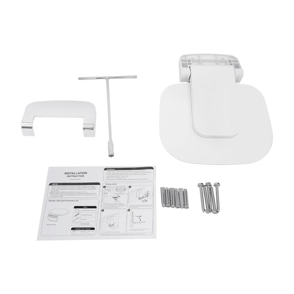 White ABS Folding Shower Seat Wall Mounted Foldable Shower Bench 13