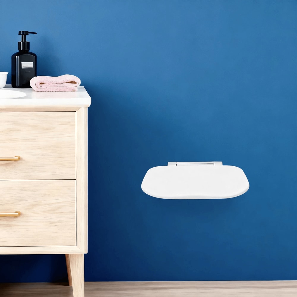 White ABS Folding Shower Seat Wall Mounted Foldable Shower Bench 10
