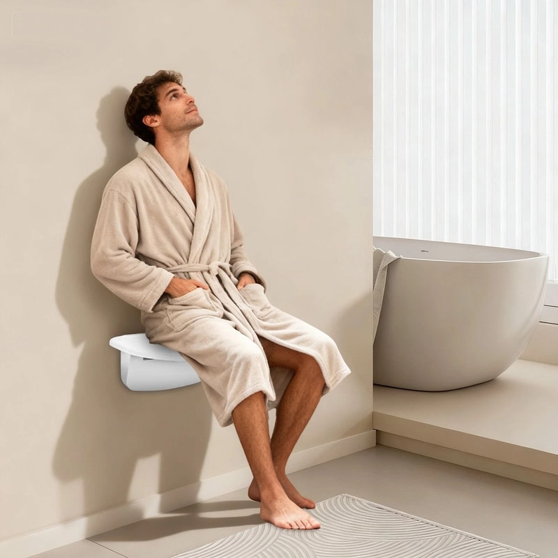 White ABS Folding Shower Seat Wall Mounted Foldable Shower Bench 11
