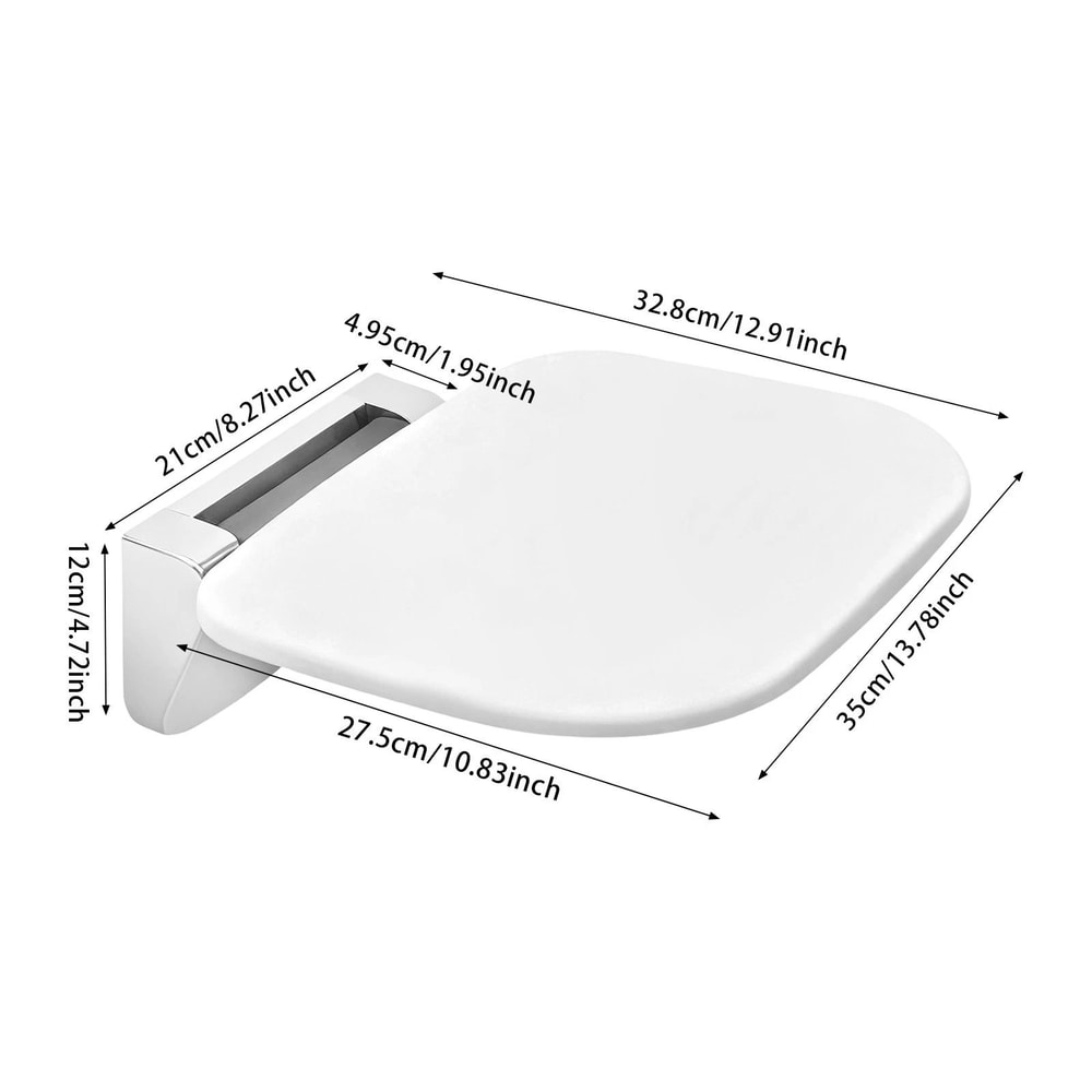 White ABS Folding Shower Seat Wall Mounted Foldable Shower Bench 6
