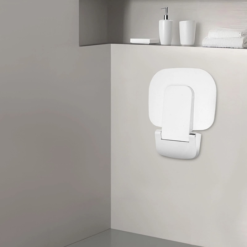 White ABS Folding Shower Seat Wall Mounted Foldable Shower Bench 8