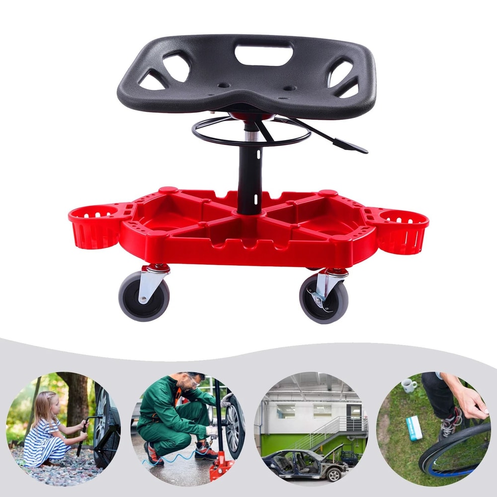 Heavy Duty Adjustable Rolling Shop Stool With Wheels Garage Mechanic Seat 12