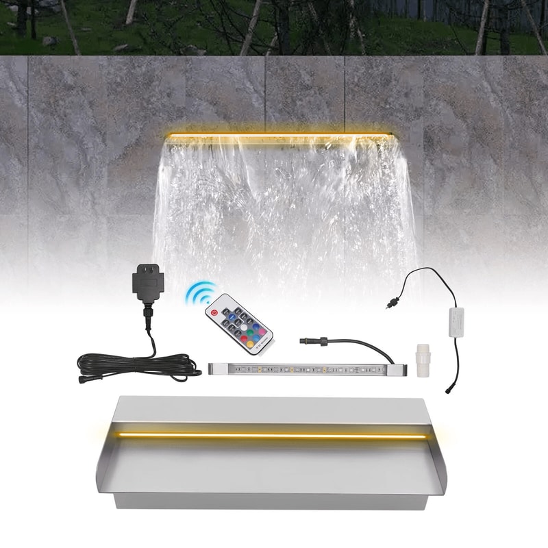 LED Pool Waterfall Spillway With Remote Color Changing Fountain 15
