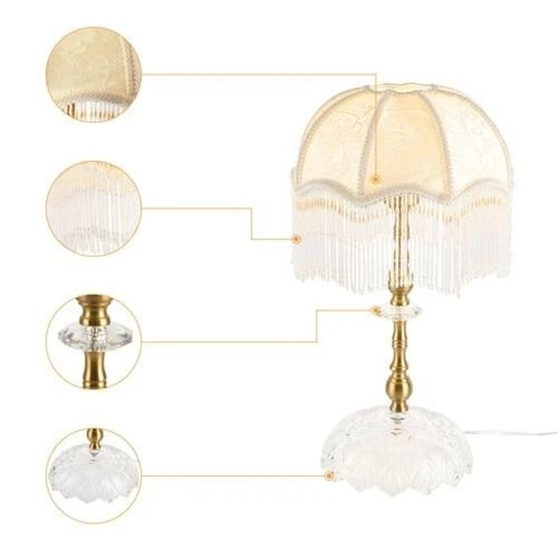 Vintage Gold Metal Table Lamp With Fabric Shade For Bedroom Or Living Room 4