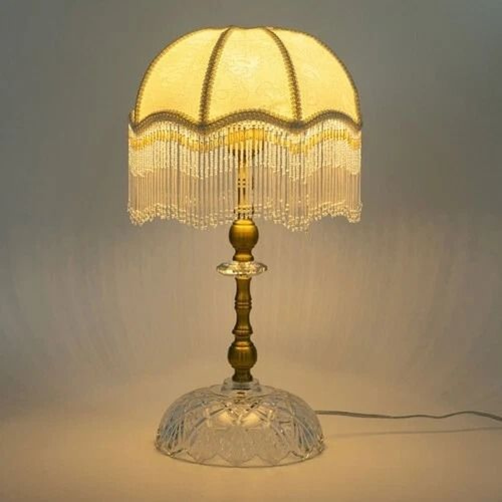 Vintage Gold Metal Table Lamp With Fabric Shade For Bedroom Or Living Room 5