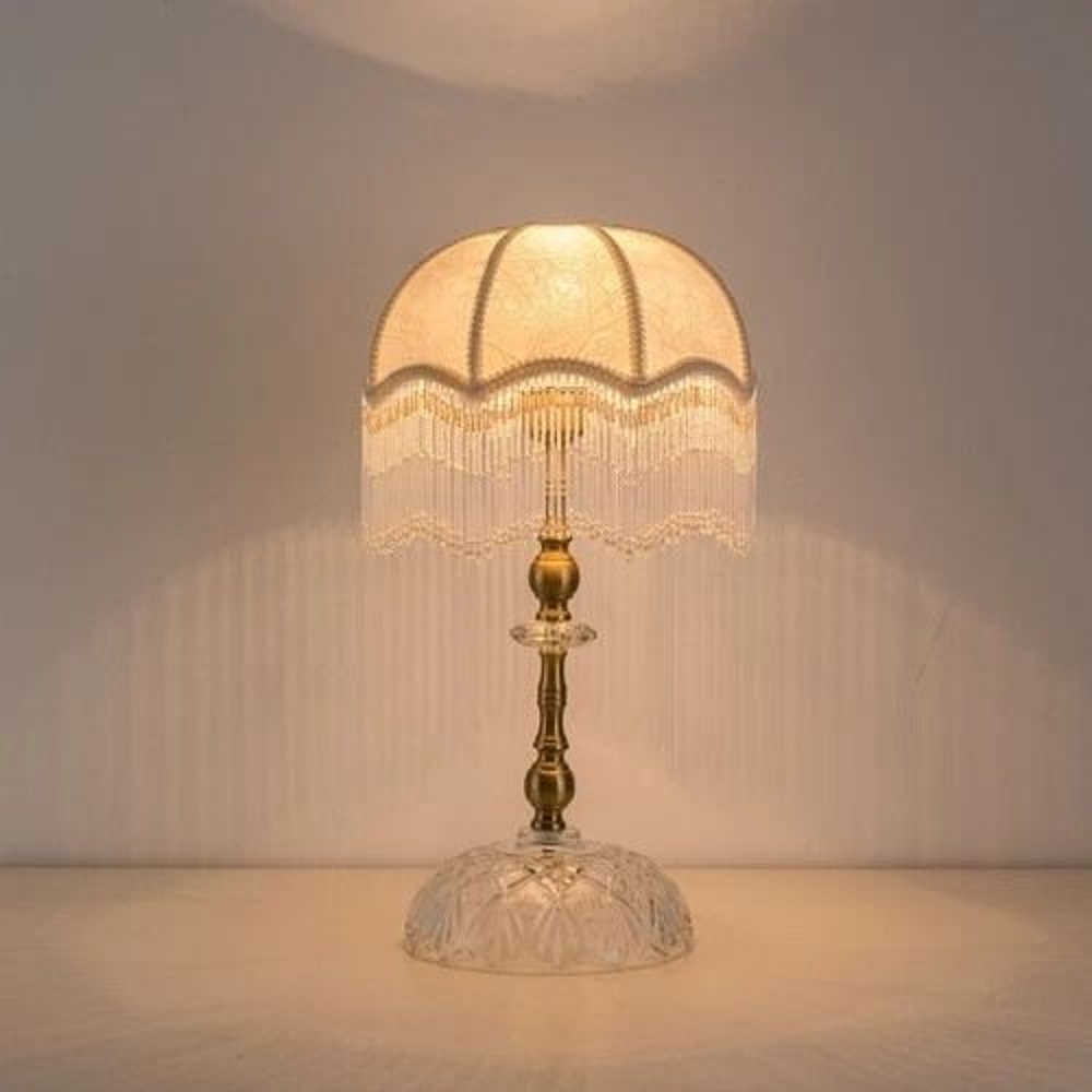 Vintage Gold Metal Table Lamp With Fabric Shade For Bedroom Or Living Room 10