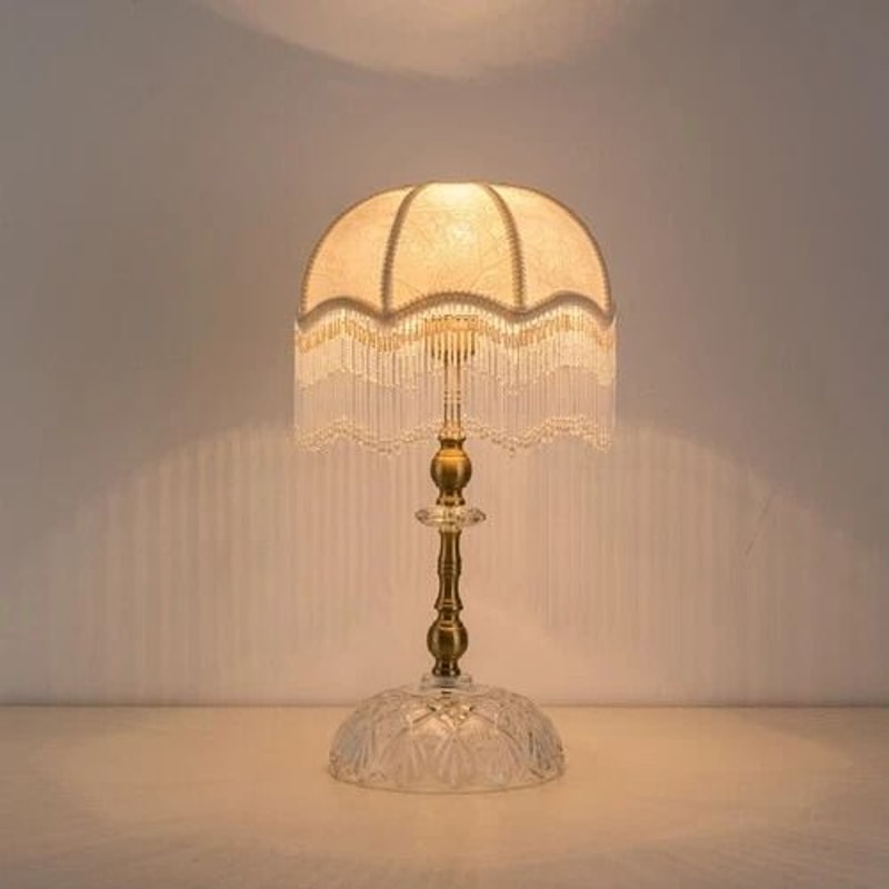 Vintage Gold Metal Table Lamp With Fabric Shade For Bedroom Or Living Room 10