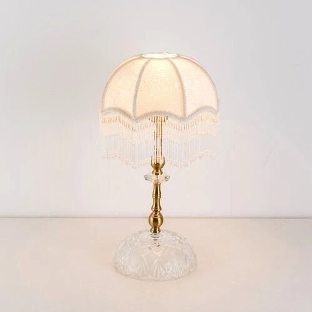Vintage Gold Metal Table Lamp With Fabric Shade For Bedroom Or Living Room 8
