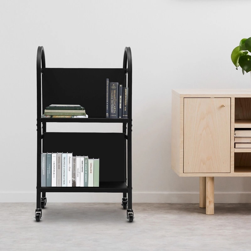 Rolling Library Book Cart With Wheels Double Sided Office Book Organizer 1