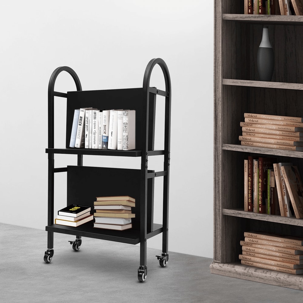Rolling Library Book Cart With Wheels Double Sided Office Book Organizer 14