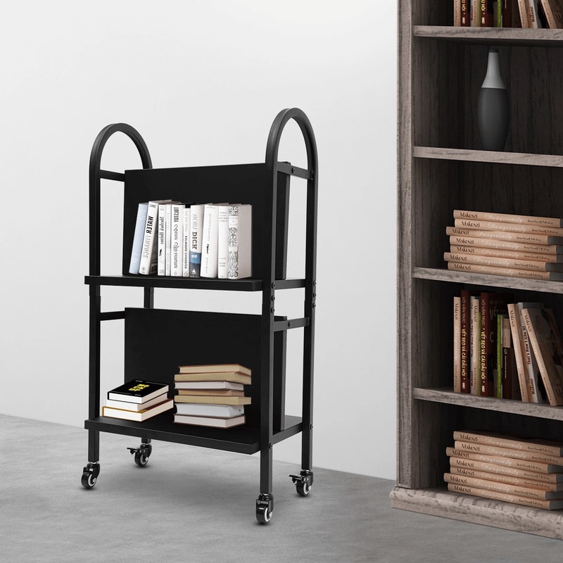 Rolling Library Book Cart With Wheels Double Sided Office Book Organizer 14