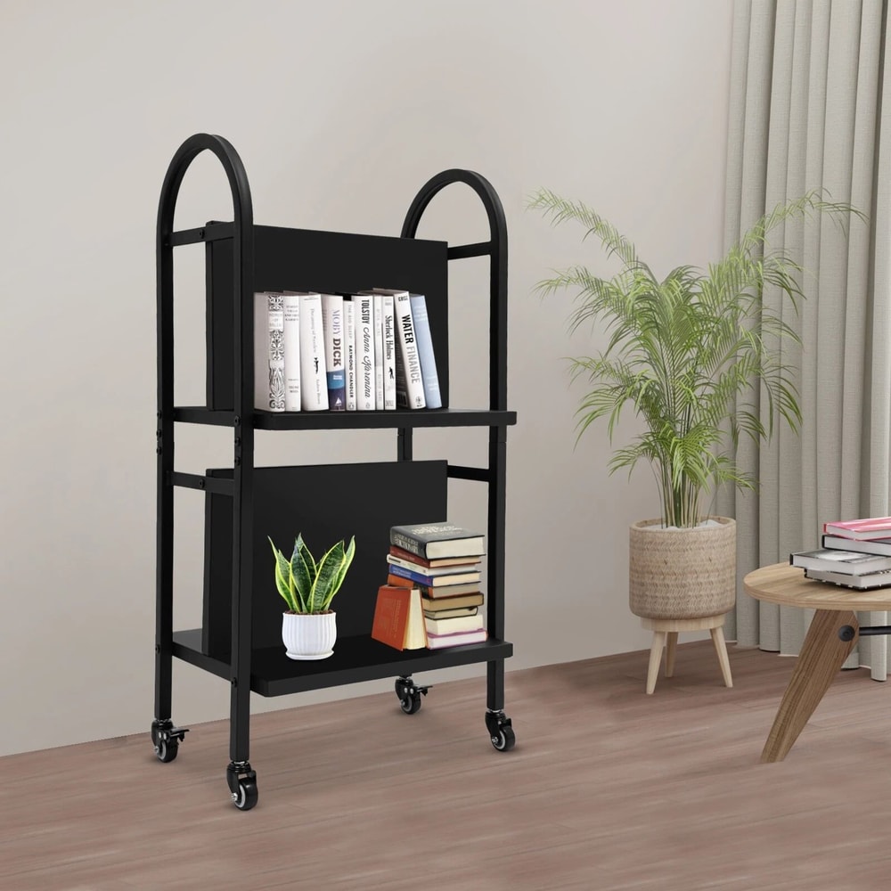 Rolling Library Book Cart With Wheels Double Sided Office Book Organizer 15