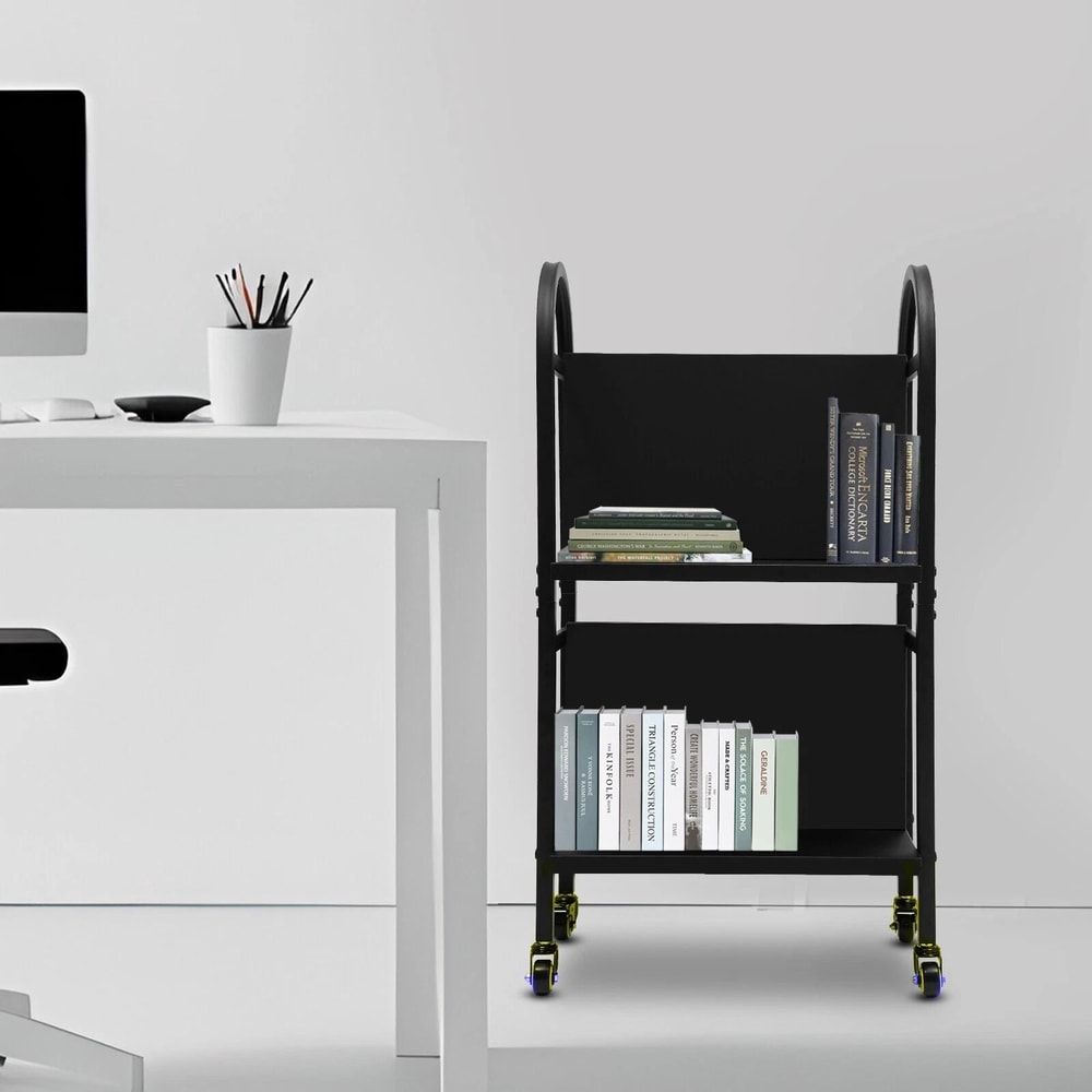 Rolling Library Book Cart With Wheels Double Sided Office Book Organizer 0