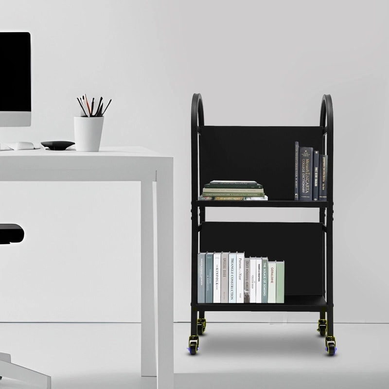 Rolling Library Book Cart With Wheels Double Sided Office Book Organizer 0