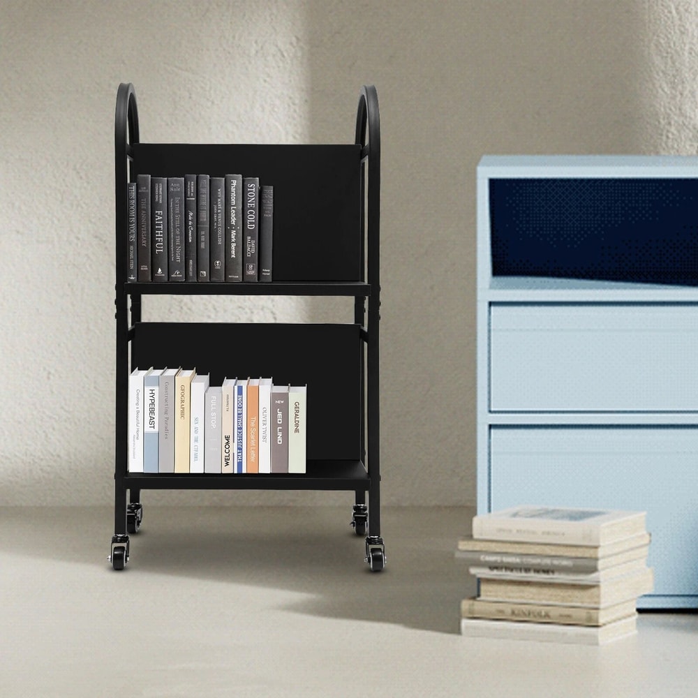 Rolling Library Book Cart With Wheels Double Sided Office Book Organizer 2