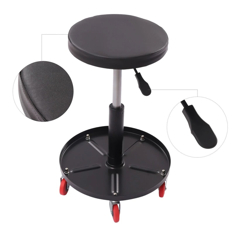 Adjustable Rolling Garage Stool Mechanic Shop Seat With 5 Casters 11