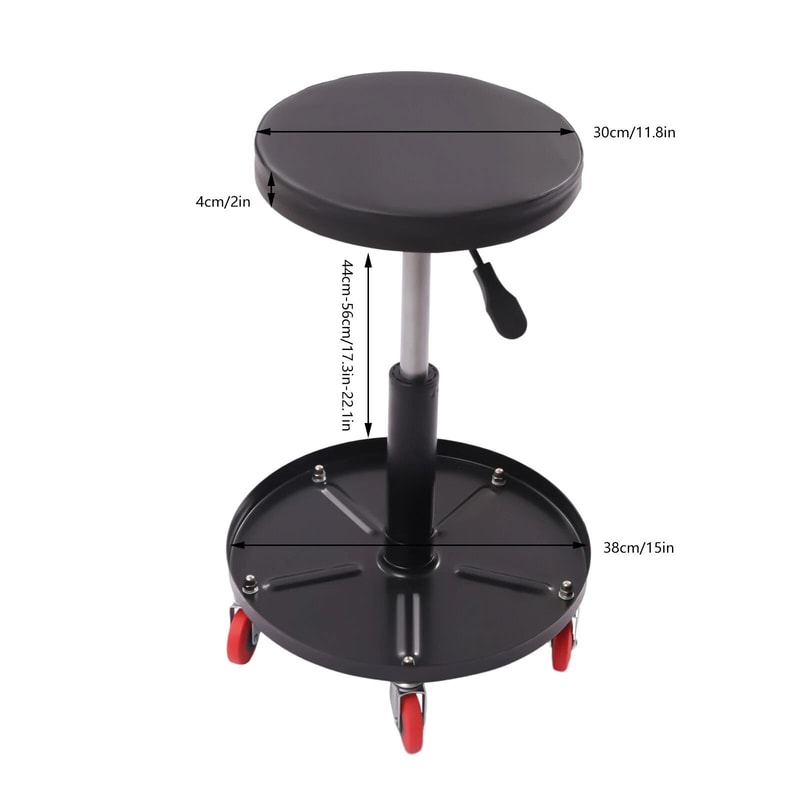 Adjustable Rolling Garage Stool Mechanic Shop Seat With 5 Casters 15