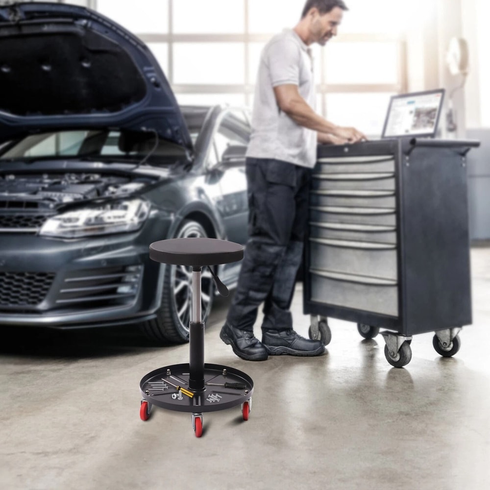 Adjustable Rolling Garage Stool Mechanic Shop Seat With 5 Casters 16