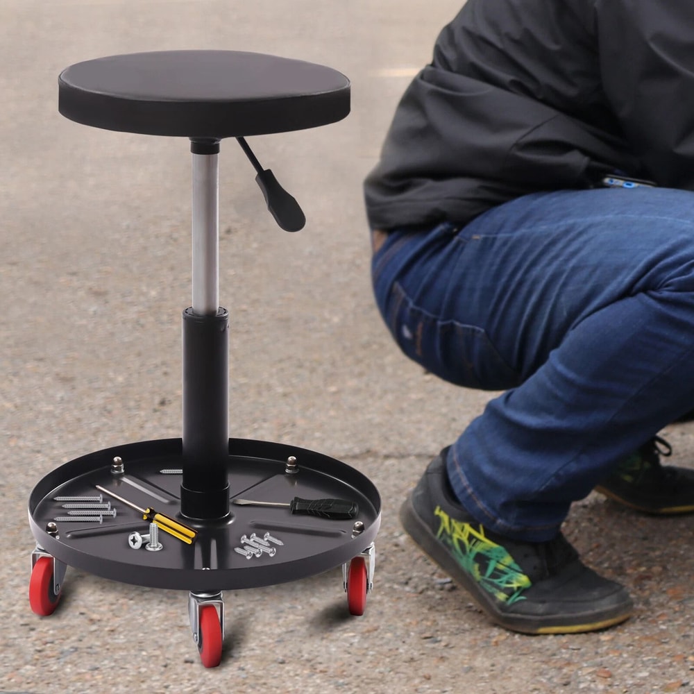 Adjustable Rolling Garage Stool Mechanic Shop Seat With 5 Casters 0
