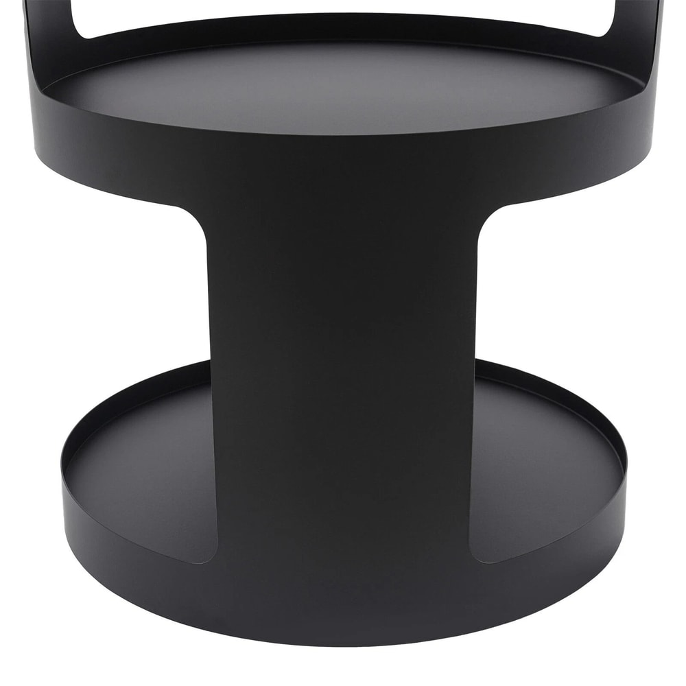 Modern 2 Tier Round Side Table Black Nightstand For Sofa And Bedroom Storage 6