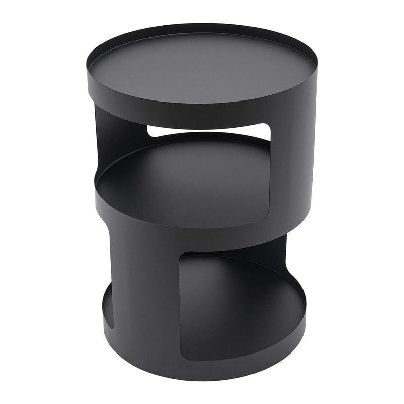 Modern 2 Tier Round Side Table Black Nightstand For Sofa And Bedroom Storage 12