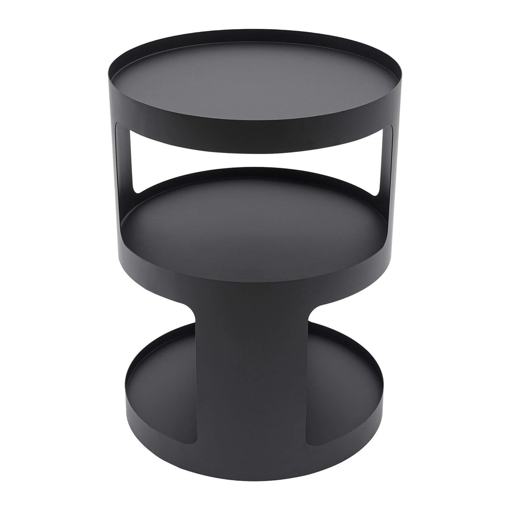 Modern 2 Tier Round Side Table Black Nightstand For Sofa And Bedroom Storage 13