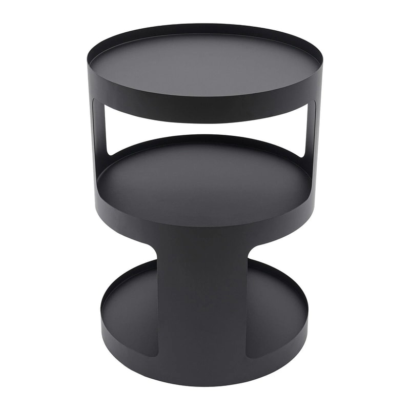 Modern 2 Tier Round Side Table Black Nightstand For Sofa And Bedroom Storage 13