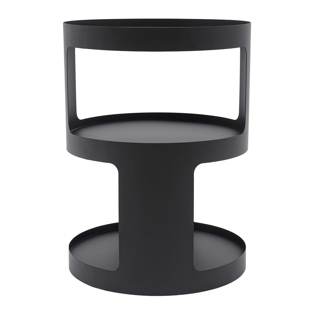 Modern 2 Tier Round Side Table Black Nightstand For Sofa And Bedroom Storage 14