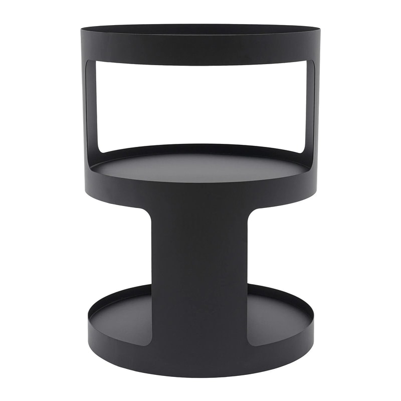 Modern 2 Tier Round Side Table Black Nightstand For Sofa And Bedroom Storage 14