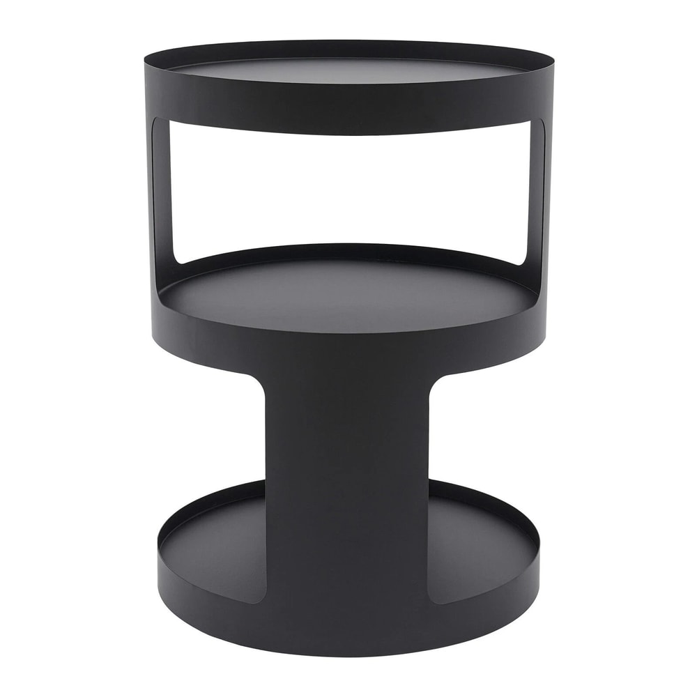 Modern 2 Tier Round Side Table Black Nightstand For Sofa And Bedroom Storage 15