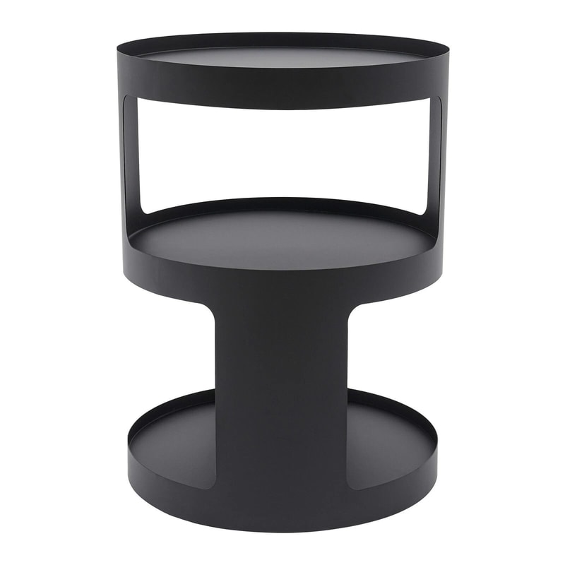 Modern 2 Tier Round Side Table Black Nightstand For Sofa And Bedroom Storage 15